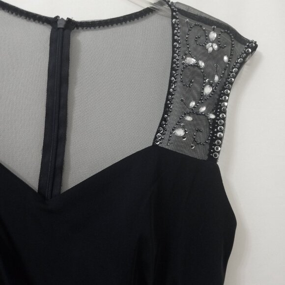 Vintage Stenay Size 8 Black Sleeveless Dress Sheer Neckline Embellished Shoulder - Picture 13 of 16